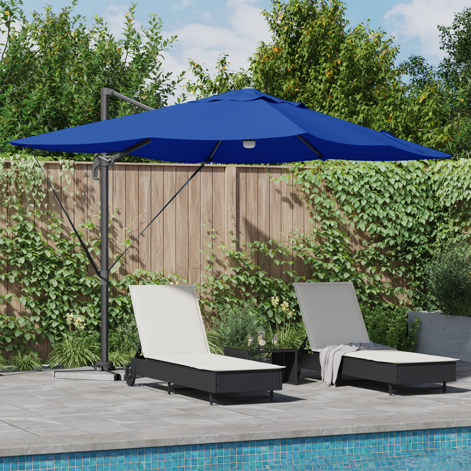 Azure Blå Cantilever Parasol Azure Blå Polyesterduk Stor Vippbar