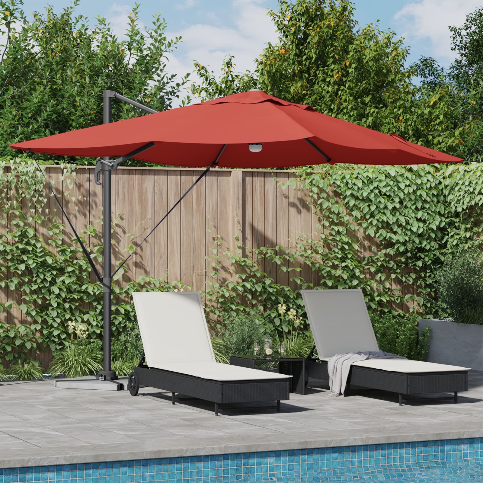 Cantilever Parasoll Terrakotta Polyester Stor Sammenleggbar