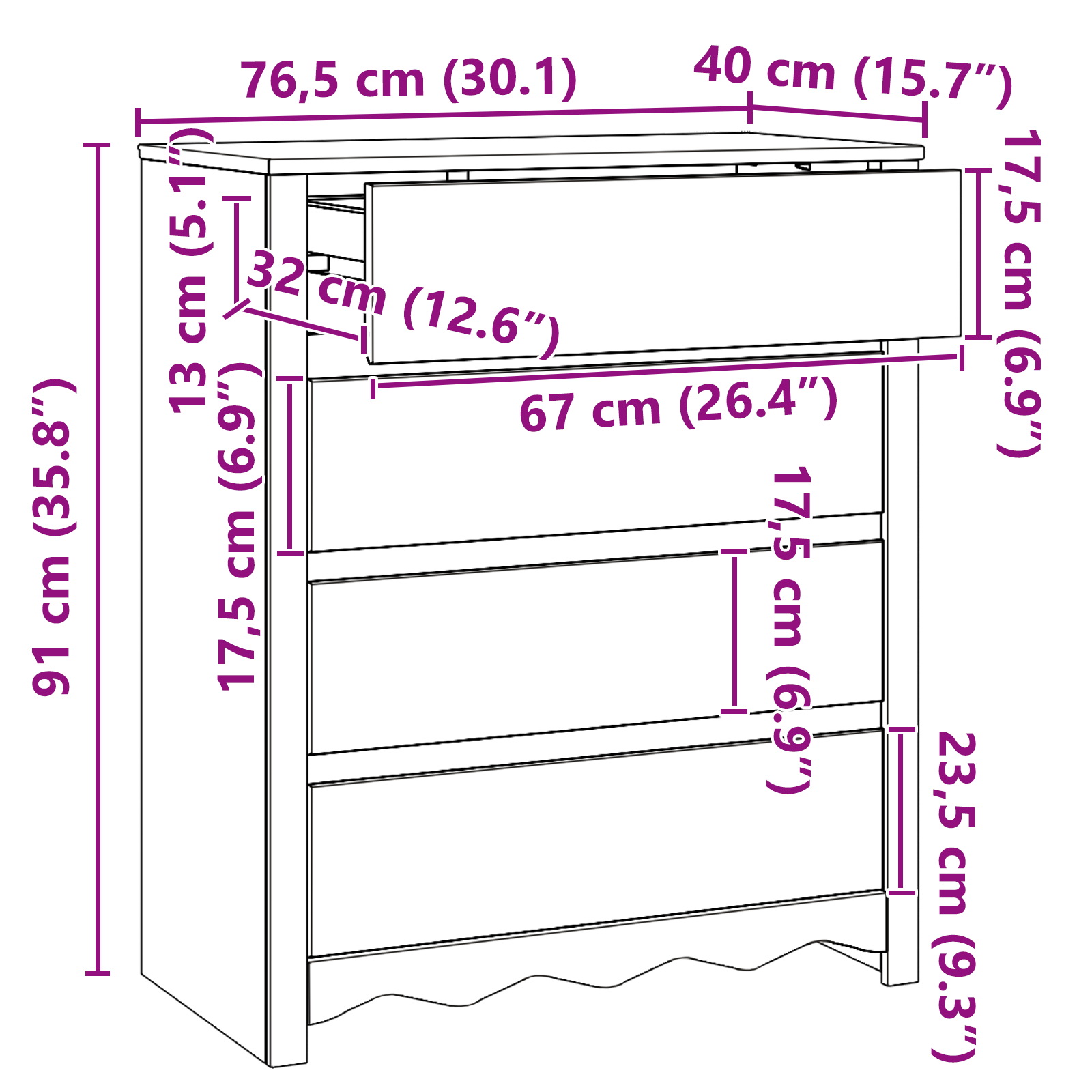 Kommode &quot;Drammen&quot; 76,5X40X91 Cm Solid Tre Furu