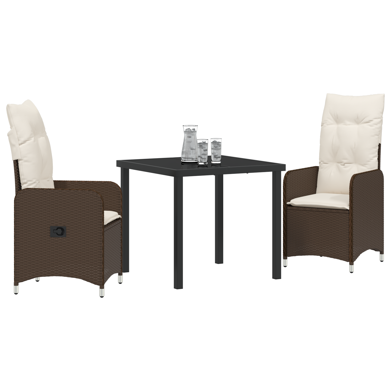 3 Delt Hage Spisebord Set Med Puter Brun Poly Rattan