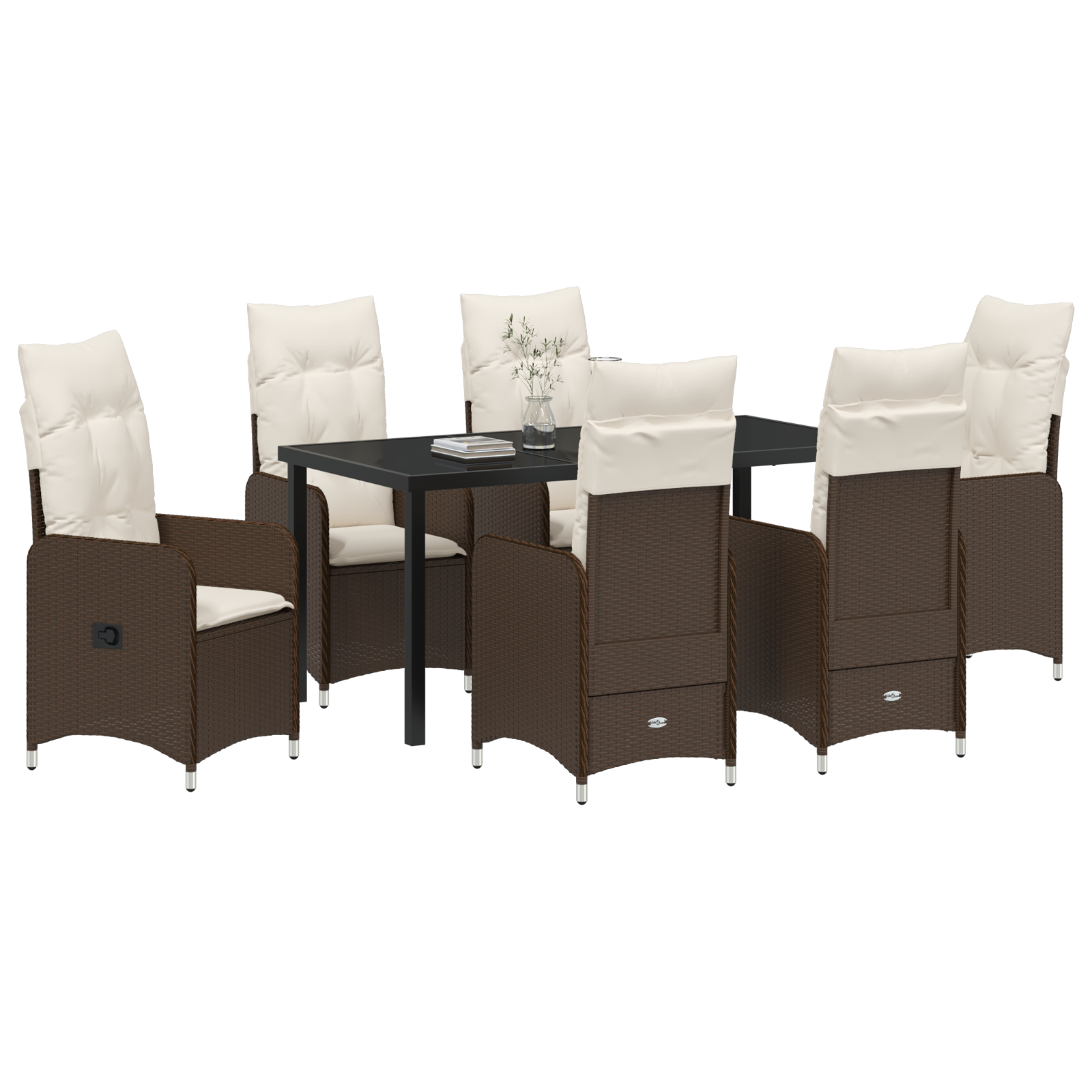 7 Delt Hage Spise Sett Med Puter Brun Poly Rattan