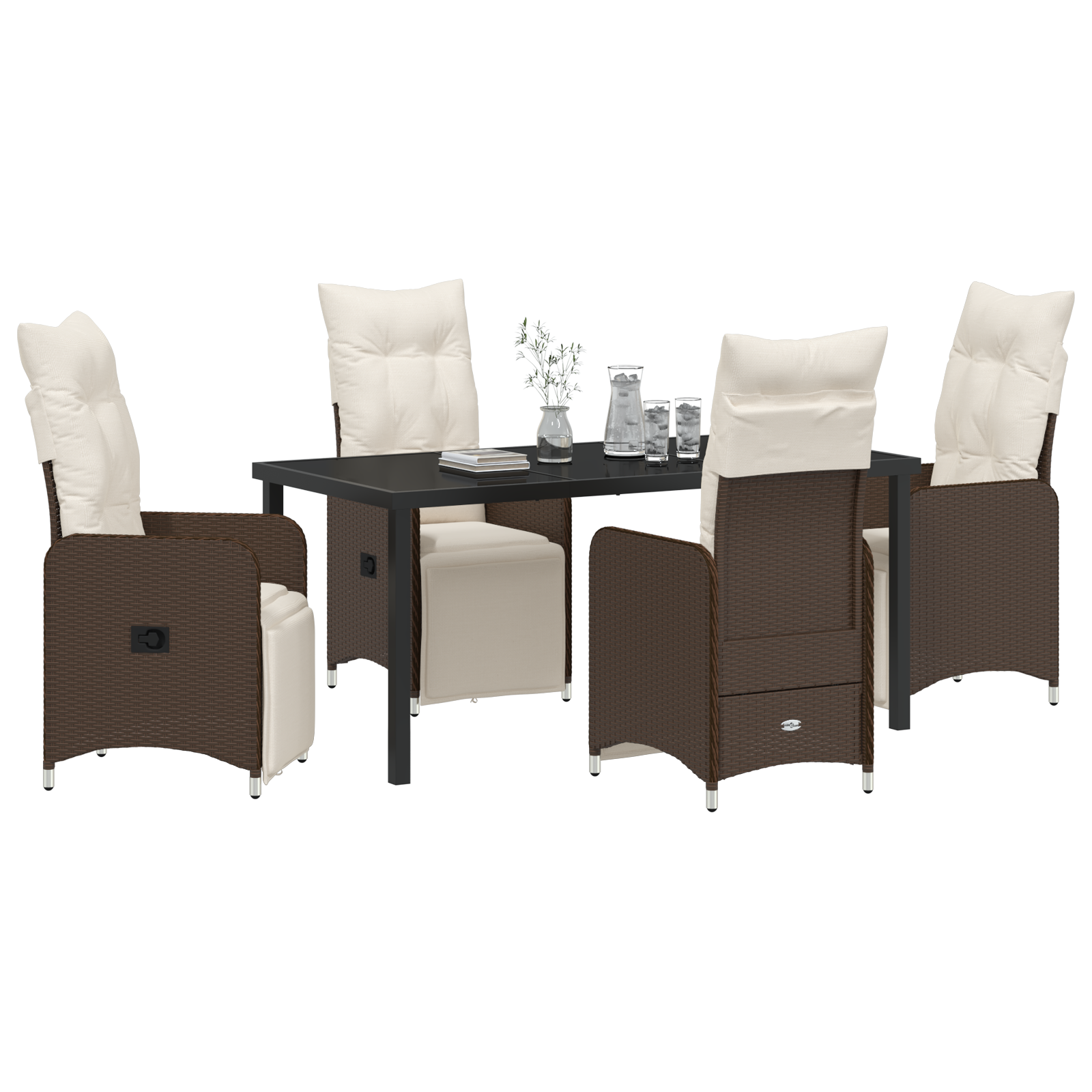 5 Delers Brun Hage Spise Set Med Puter I Poly Rattan