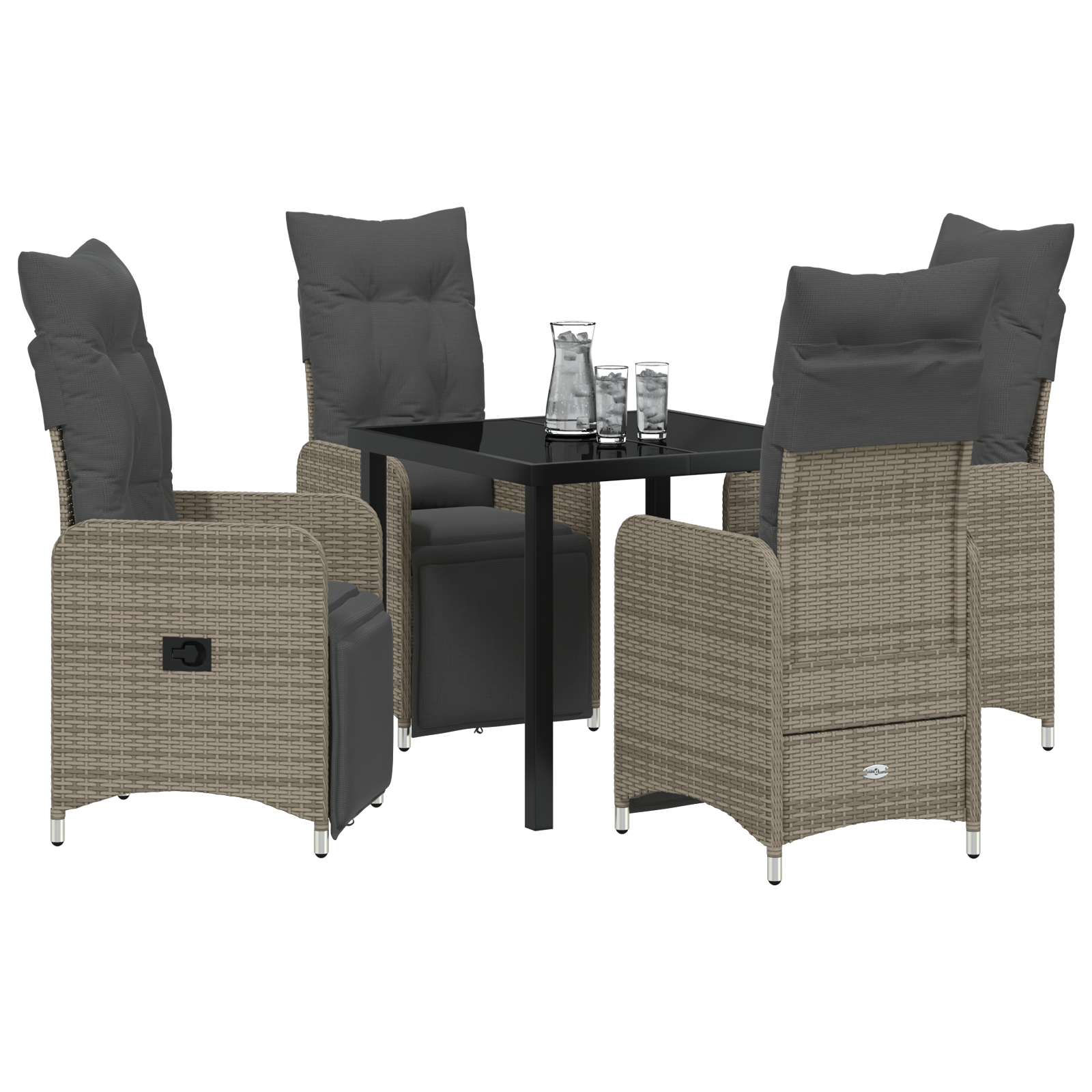 5 Delt Hage Dining Sett Med Puter Grå Poly Rattan