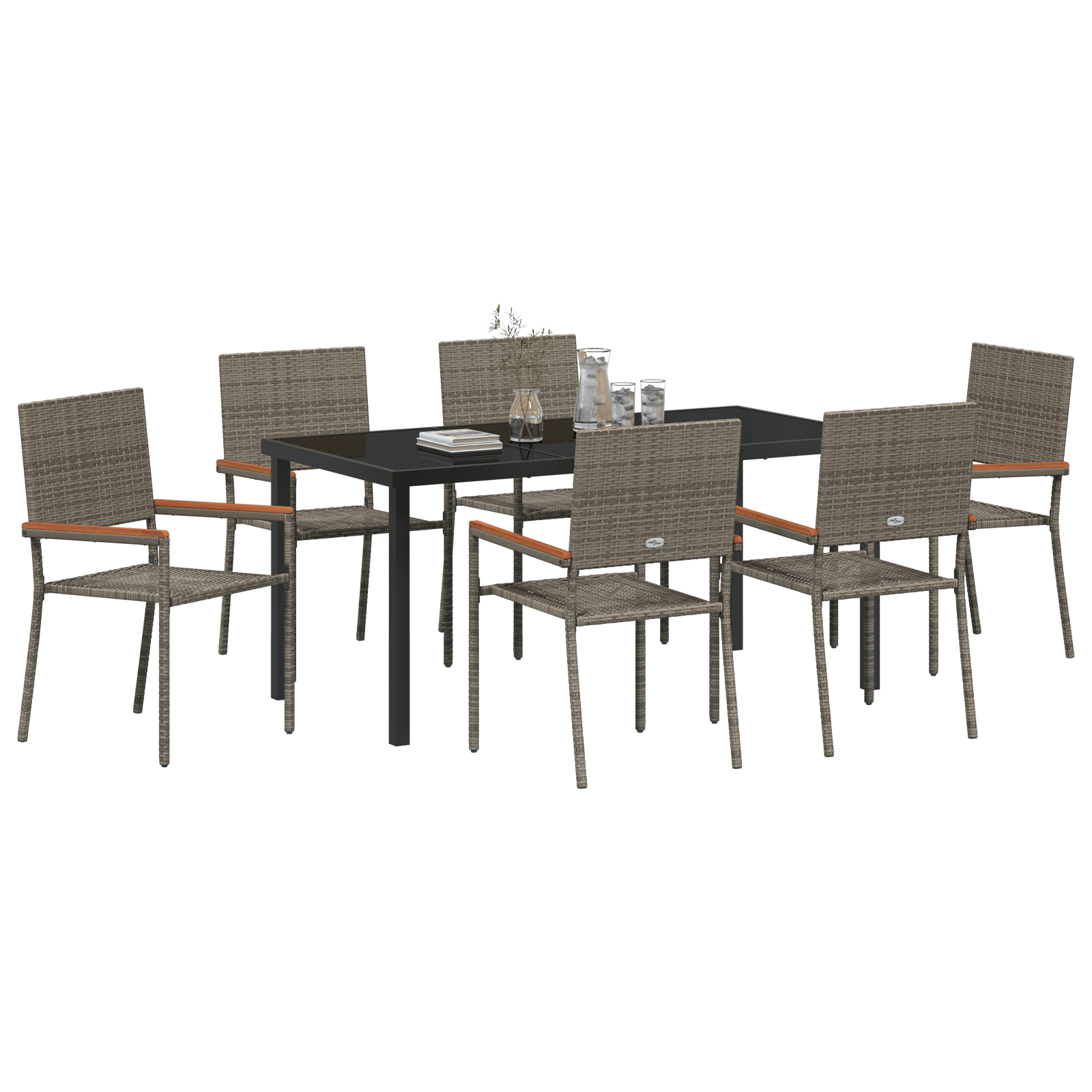 7 Deler Hage Dining Sett Grå Poly Rottings