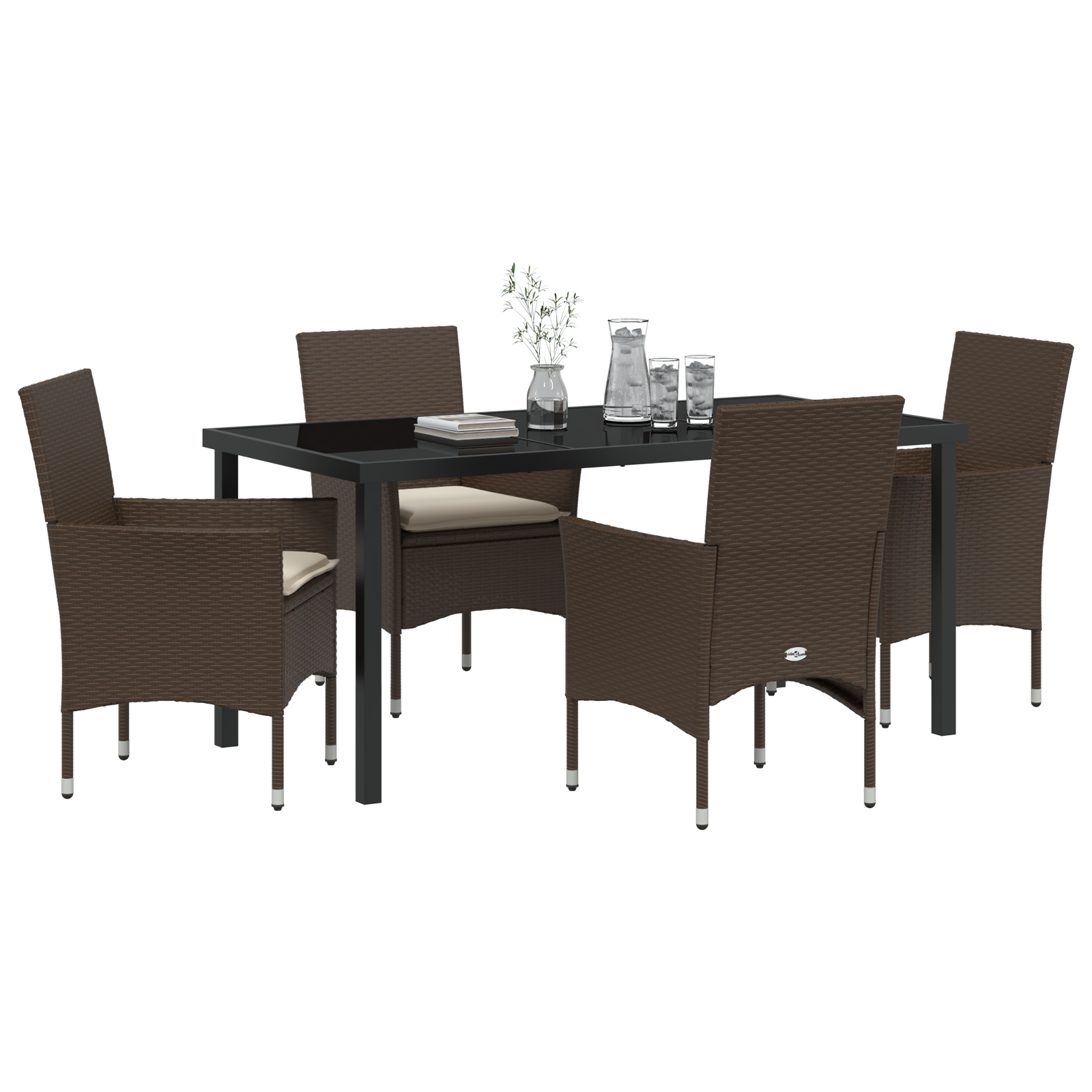 5 Delt Hage Spisegruppe Med Puter Brun Poly Rattan