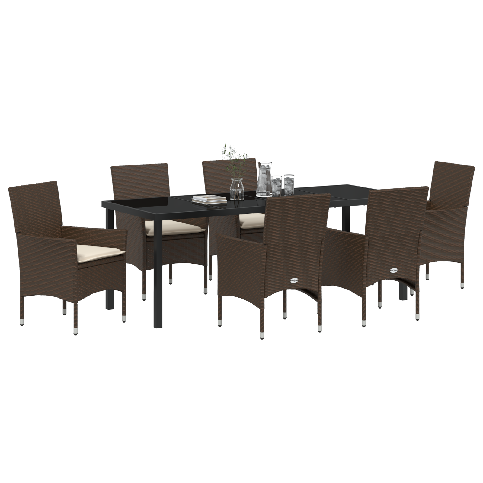 7-Delt Hage Spisegruppe Med Puter Brun Poly Rattan