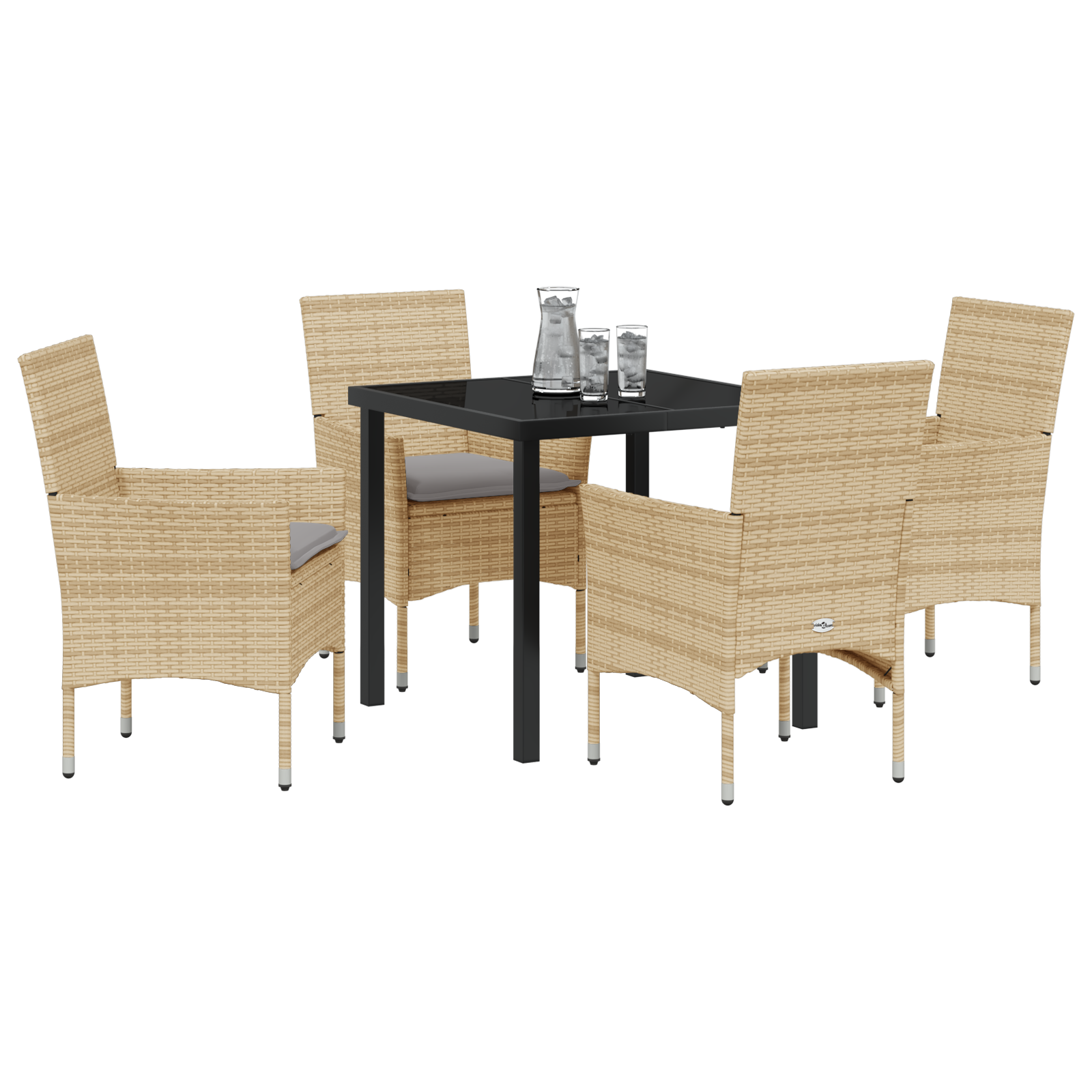5 Dels Hage Spisestue Set Med Puter Beige Poly Rattan
