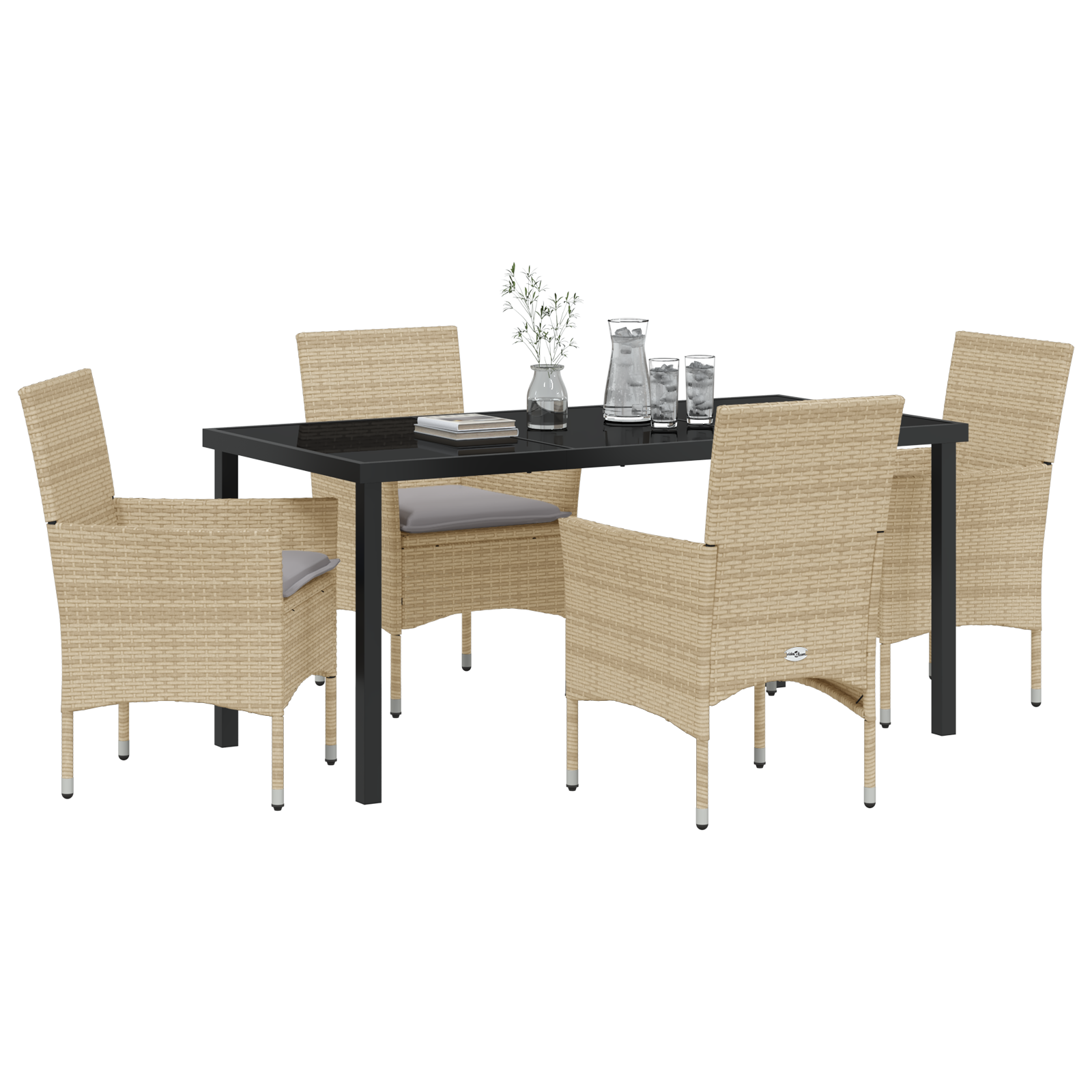 5 Delers Hage Spisestue Med Puter Beige Poly Rattan