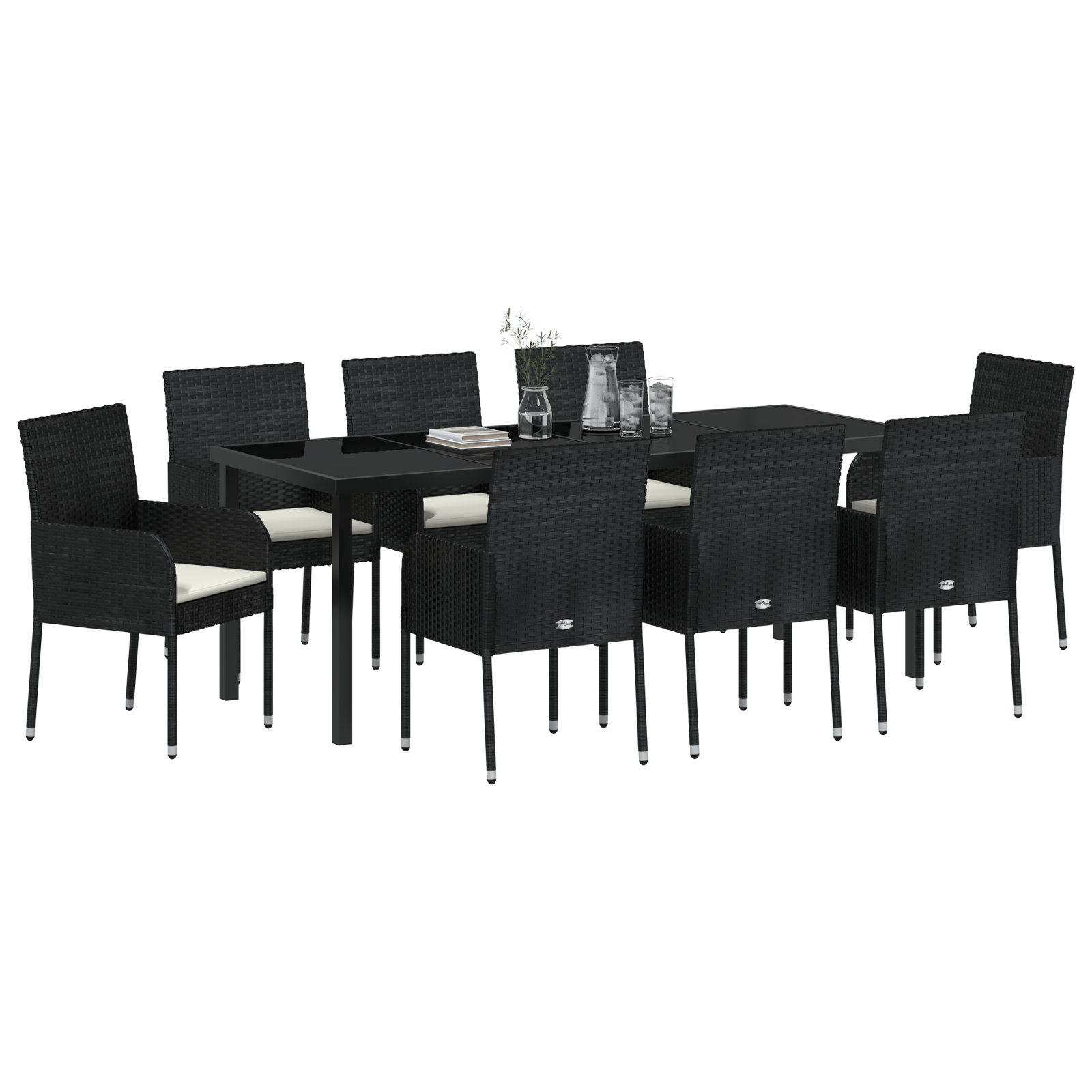 9-Delt Hagedining Sett Med Puter Sort Polyrotting