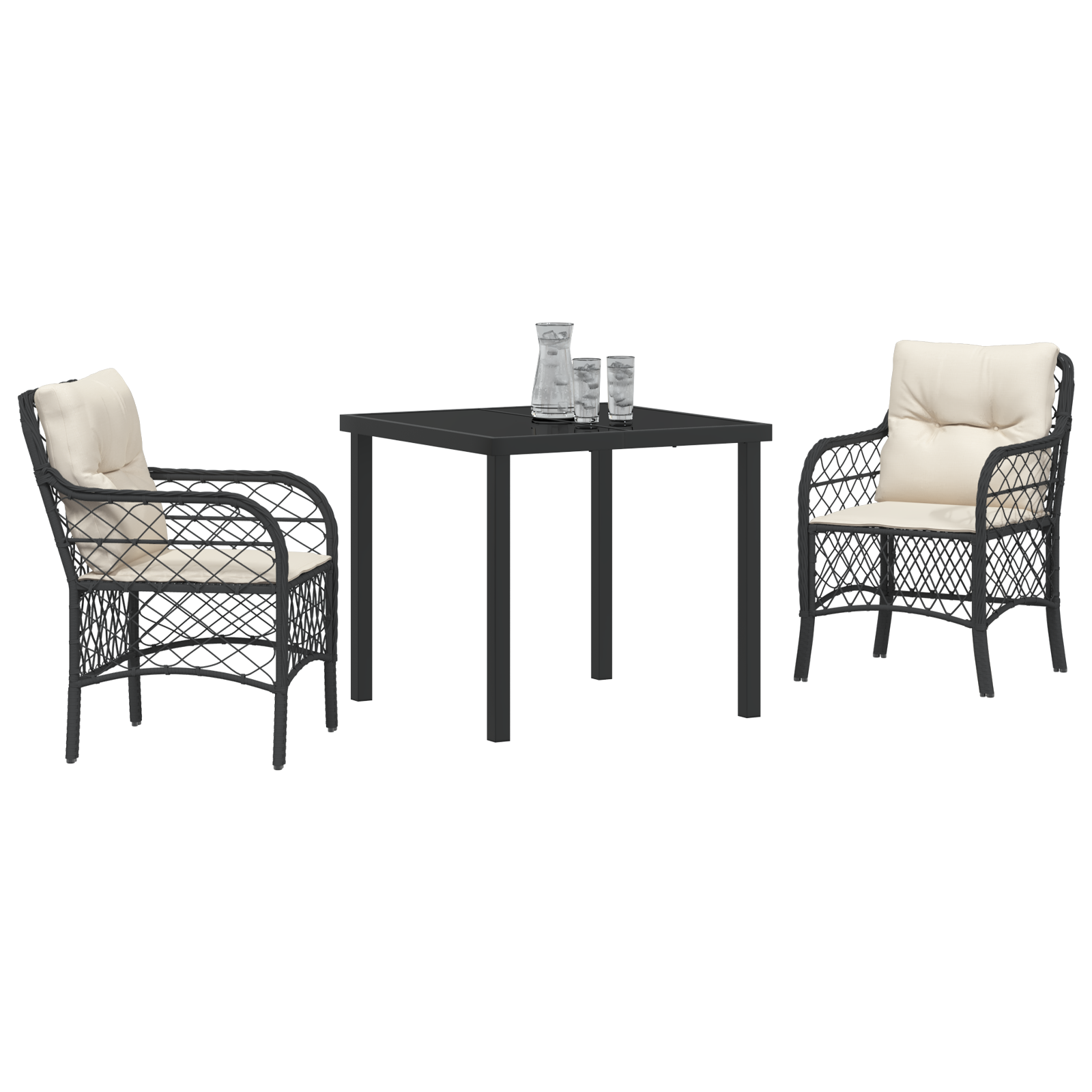 3 Delt Hage Spisestue Med Puter Svart Poly Rattan