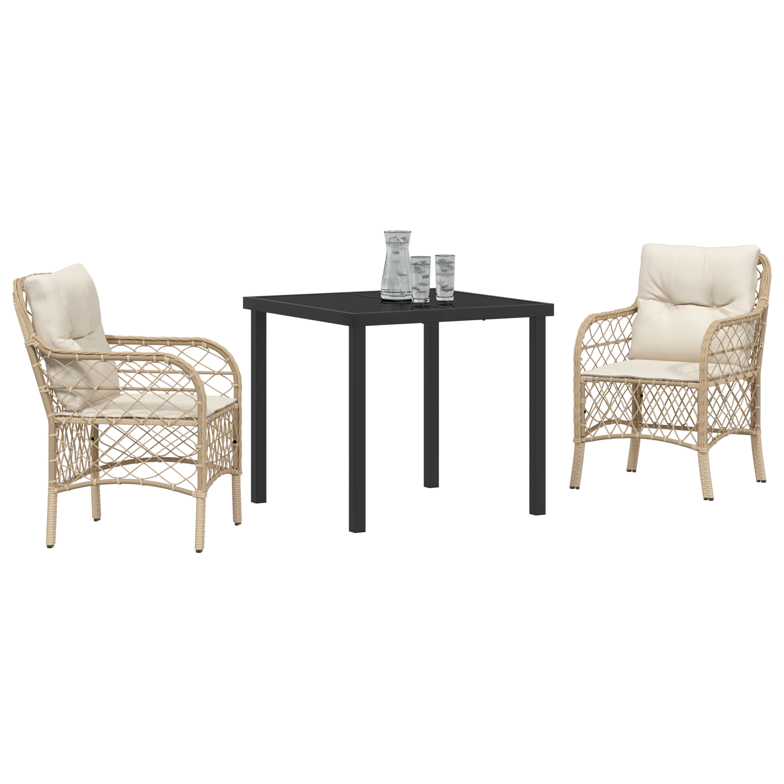 3-Delt Hage Spisesett Med Puter Beige Poly Rattan