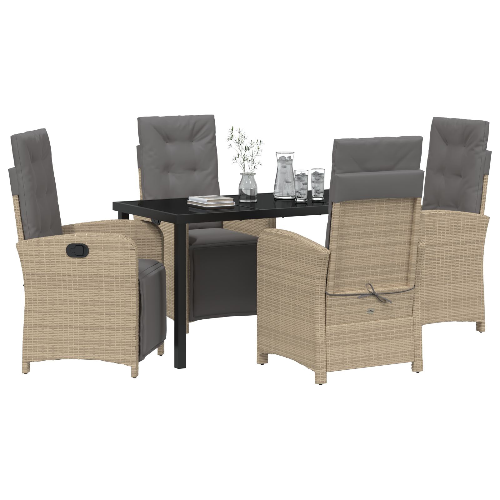 5 Delers Hagemøbelsett Med Puter Beige Poly Rattan