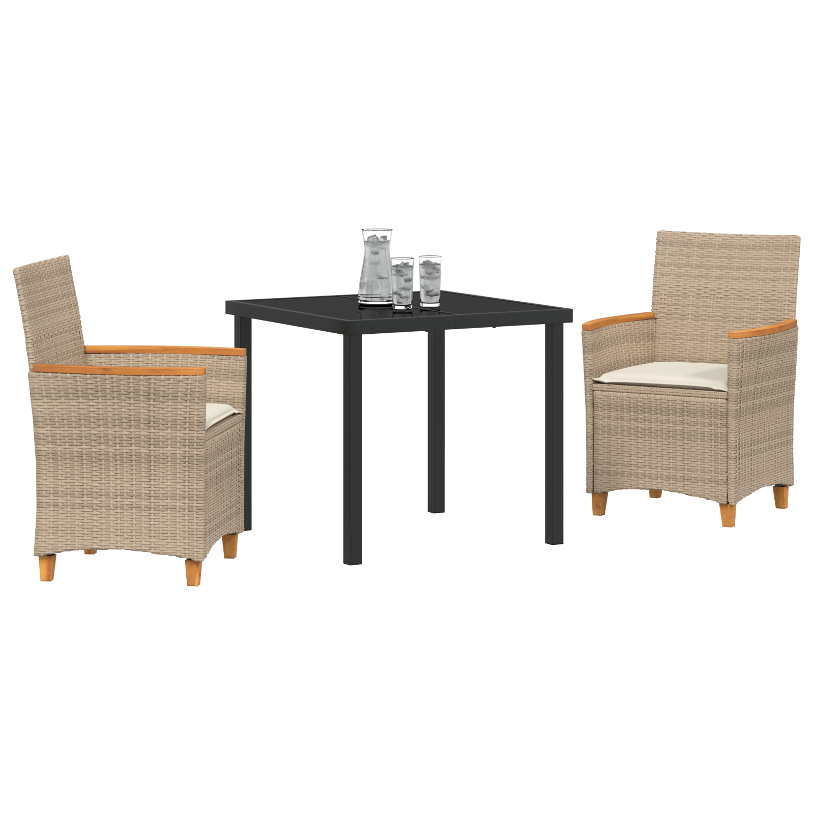 3 Delers Hage Spisebord Sett Med Puter Beige Poly Rattan