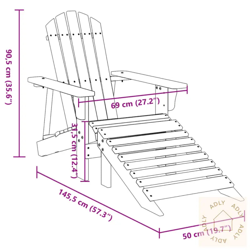 Adirondack-Stol Med Ottoman Heltre Gran
