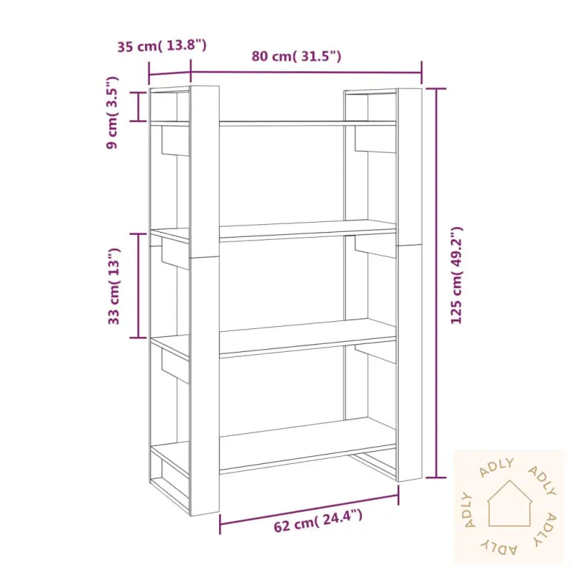 Bokhylle/Romdeler Svart 80X35X125 Cm Heltre Furu