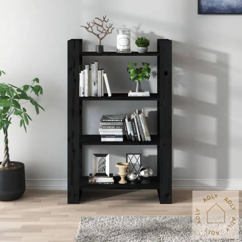 Bokhylle/Romdeler Svart 80X35X125 Cm Heltre Furu