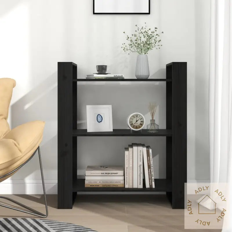 Bokhylle/Romdeler Svart 80X35X91 Cm Heltre Furu