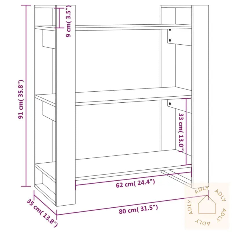 Bokhylle/Romdeler Svart 80X35X91 Cm Heltre Furu