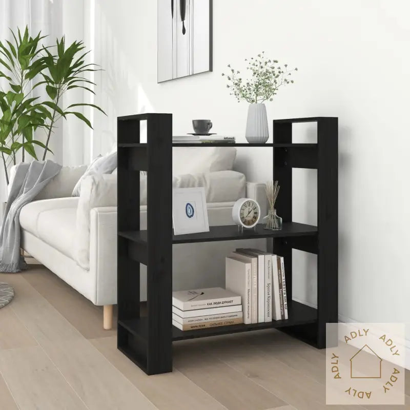 Bokhylle/Romdeler Svart 80X35X91 Cm Heltre Furu