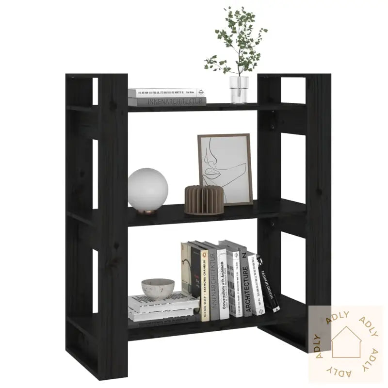 Bokhylle/Romdeler Svart 80X35X91 Cm Heltre Furu