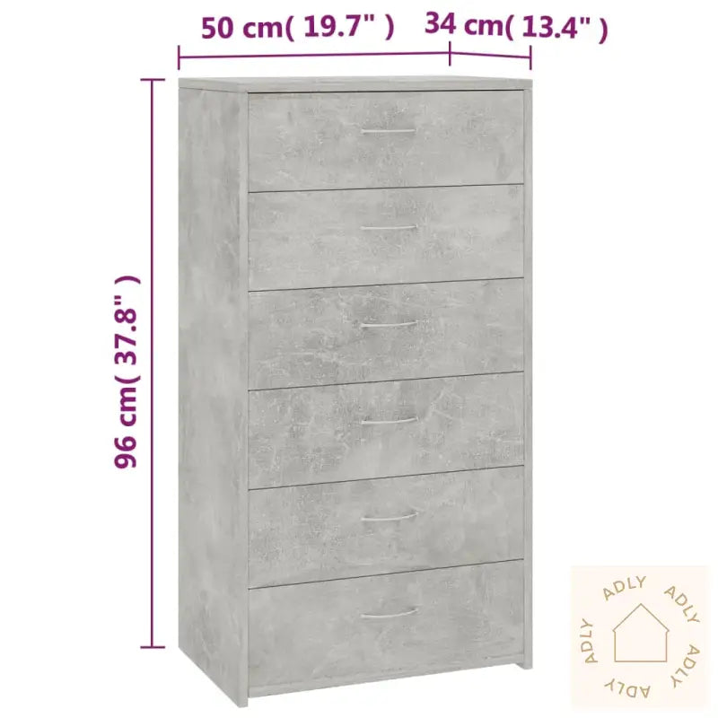 Skjenk Med 6 Skuffer Betonggrå 50X34X96 Cm Konstruert Tre
