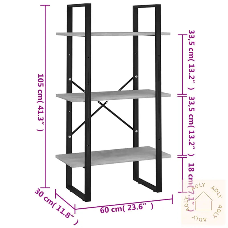 Oppbevaringshylle Betonggrå 60X30X105 Cm Konstruert Tre