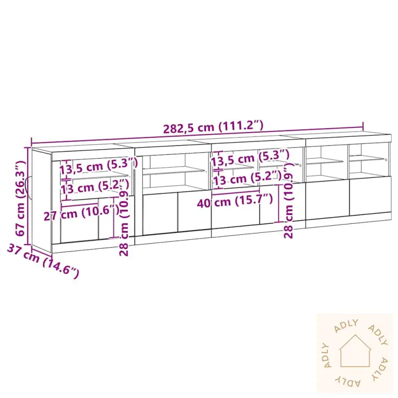 Sidetabell Med Led-Lamper Gamle Tre 283X37X67 Cm Ingeniørtre
