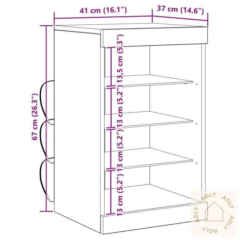 Sideboard Med Led-Lamper I Artisan Eik 41X37X67 Cm