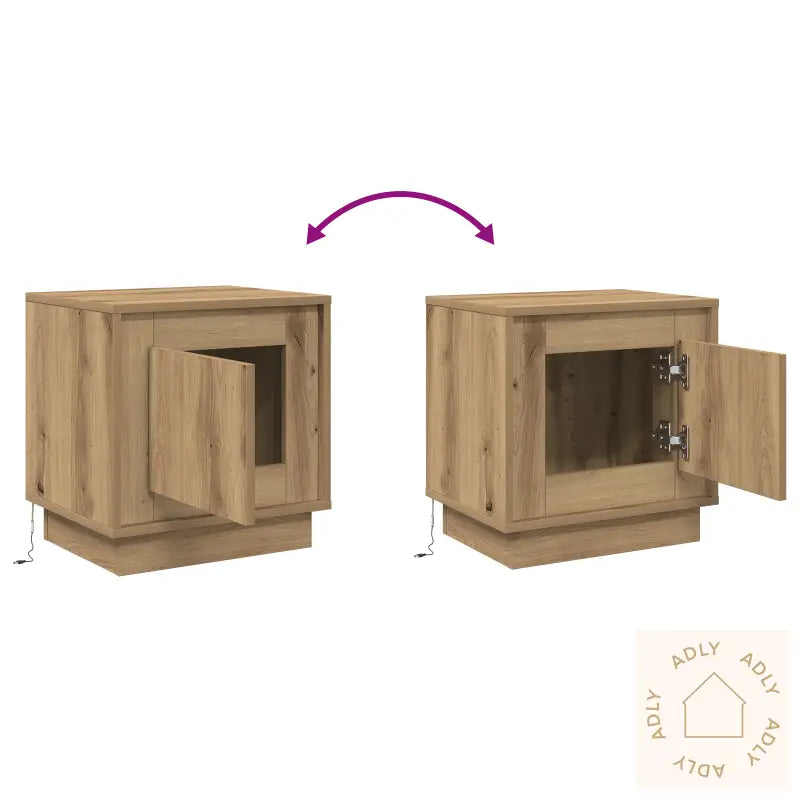 Nattbord Med Led-Lamper I Artisan Eik 44X34,5X45 Cm