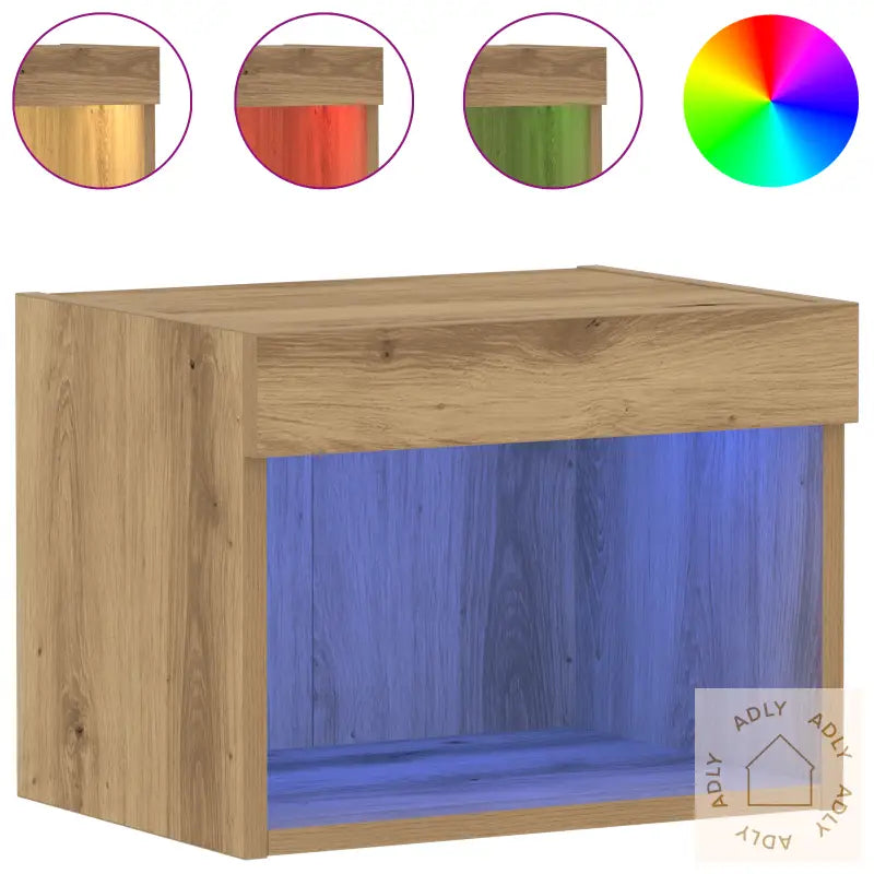 Veggskap Med Led-Lamper, Artisan Eik 40X30X30 Cm