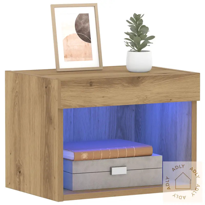 Veggskap Med Led-Lamper, Artisan Eik 40X30X30 Cm