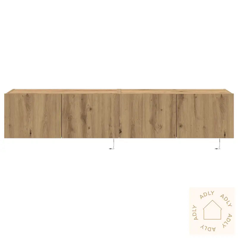 Tv Veggskap Med Led Lys 2 Stk Håndlaget Eik 80X35X31 Cm