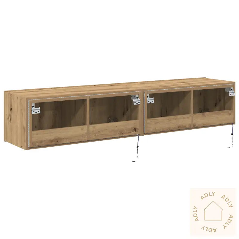 Tv Veggskap Med Led Lys 2 Stk Håndlaget Eik 80X35X31 Cm