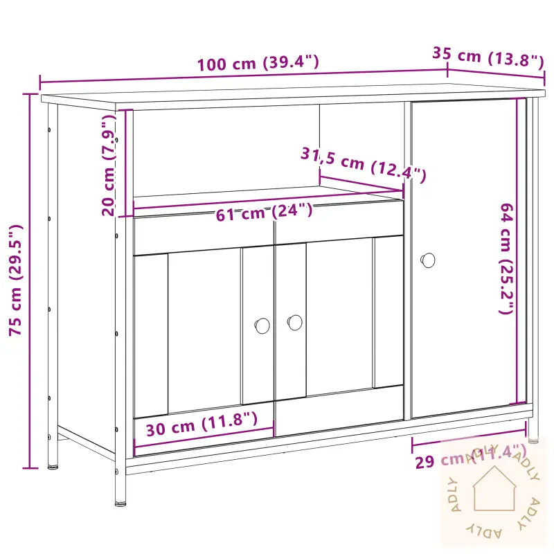 Sideboard Artisan Eik 100X35X75 Cm Konstruert Tre