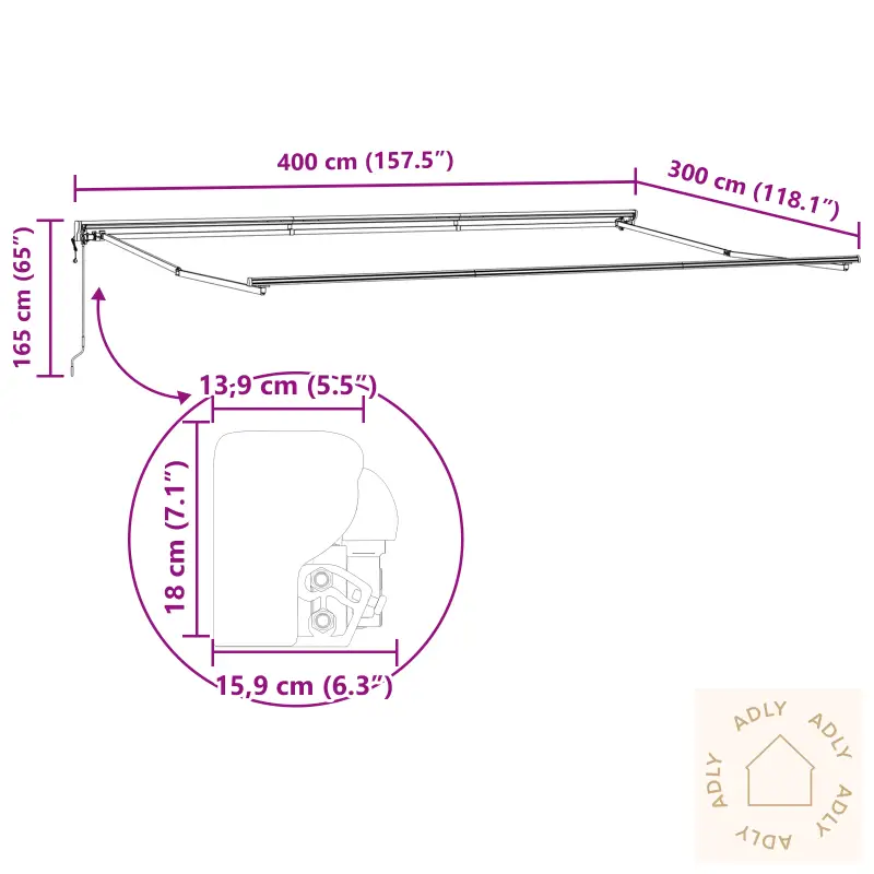 Automatisk Uttrekkbar Markise Med Led Grønn Og Hvit 400X350 Cm