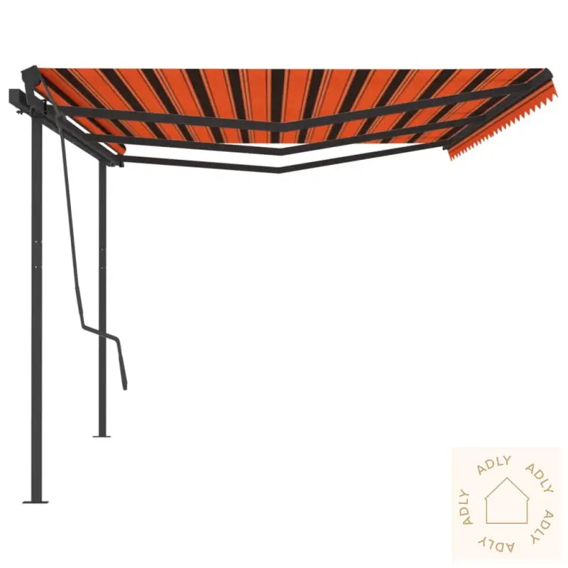 Automatisk Uttrekkbar Markise Med Stolper 6X3,5 M Oransje Brun
