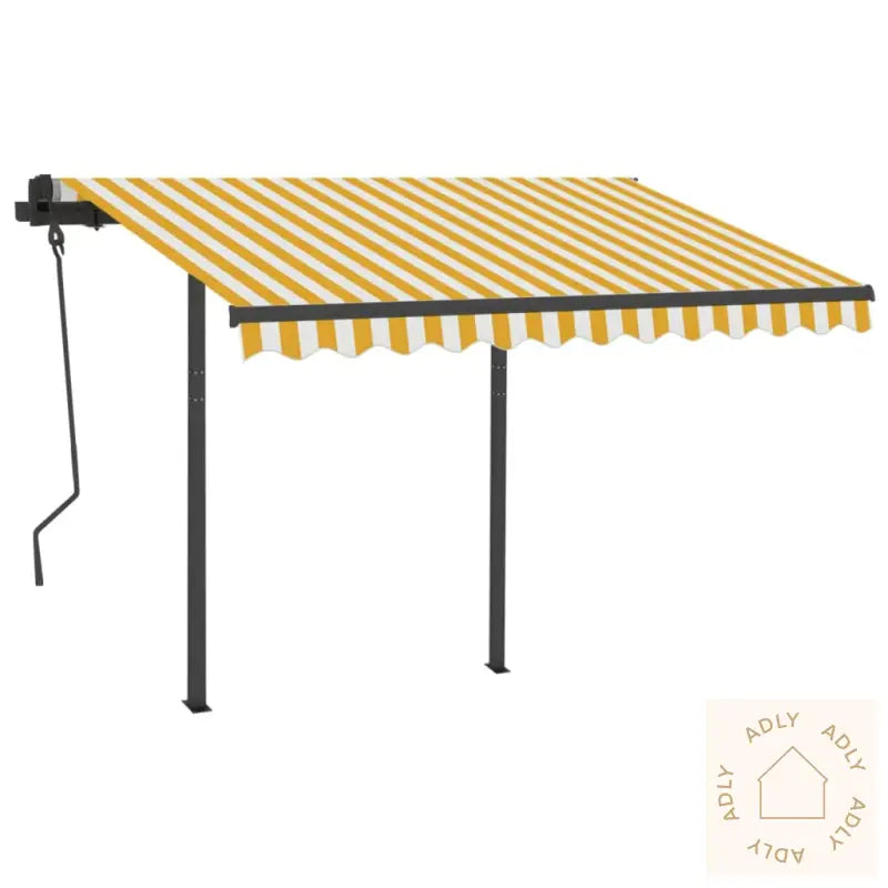 Automatisk Markise Med Led Og Vindsensor 3X2,5 Cm Gul Og Hvit