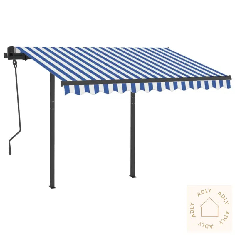 Automatisk Markise Med Led Og Vindsensor 3X2,5 Cm Blå Og Hvit