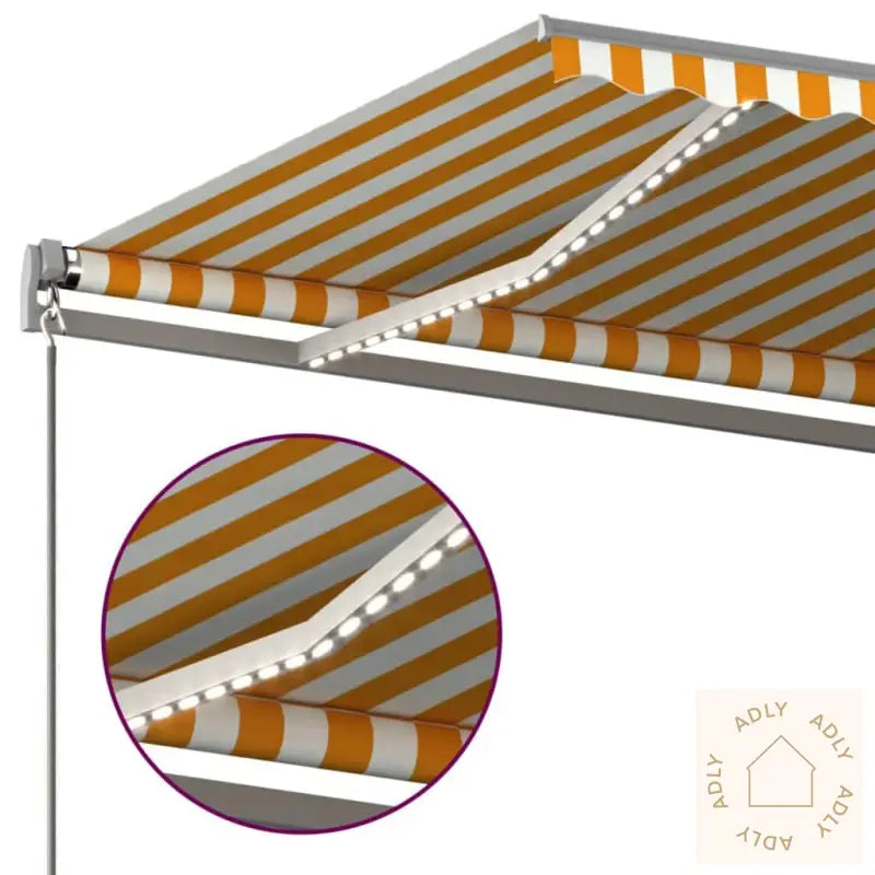 Automatisk Markise Med Vindsensor Og Led 6X3 M Gul Og Hvit