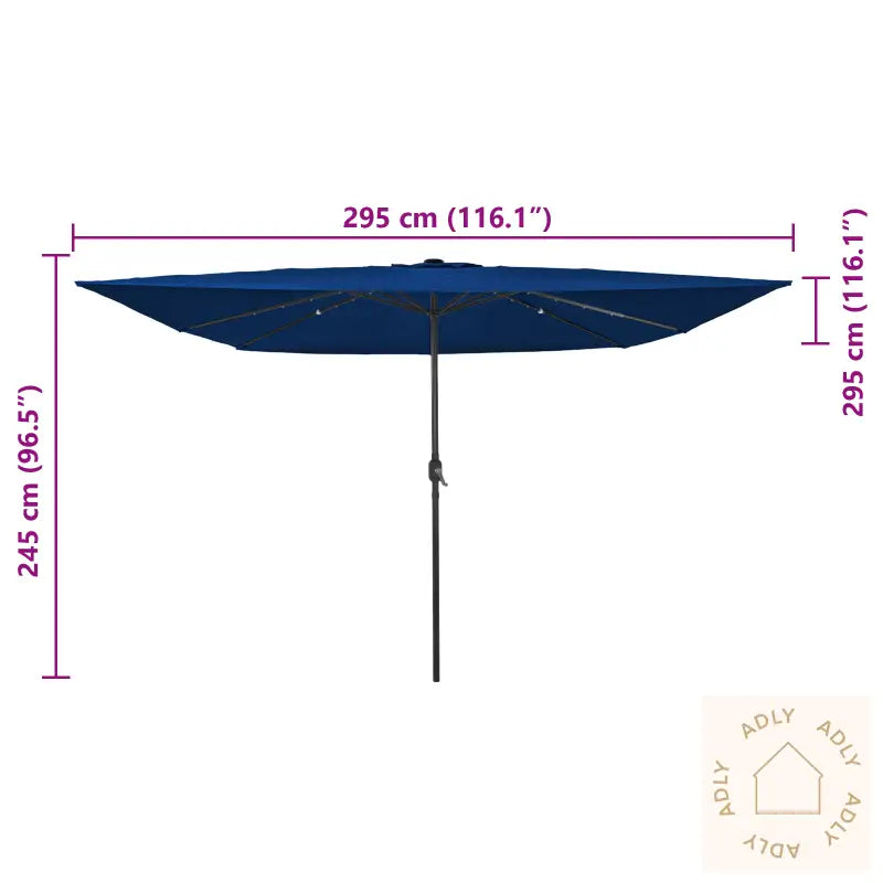 Firkantet Hageparasol Med Led-Lamper 295X245 Cm Azurblå