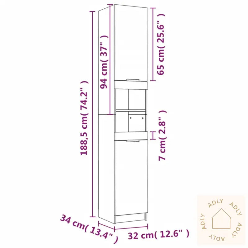 Baderomsskap Brun Eik 32X34X188,5 Cm Konstruert Tre