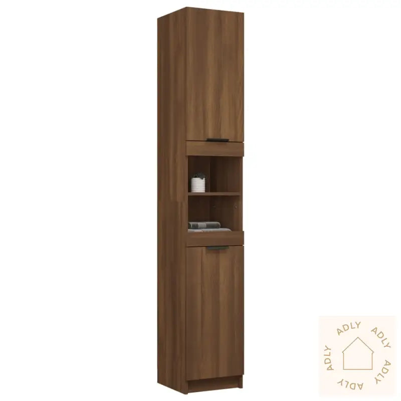 Baderomsskap Brun Eik 32X34X188,5 Cm Konstruert Tre