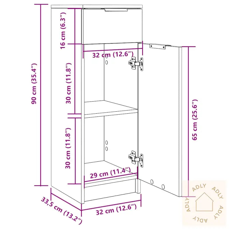 Baderomsskap Sonoma Eik 32X34X90 Cm Konstruert Tre