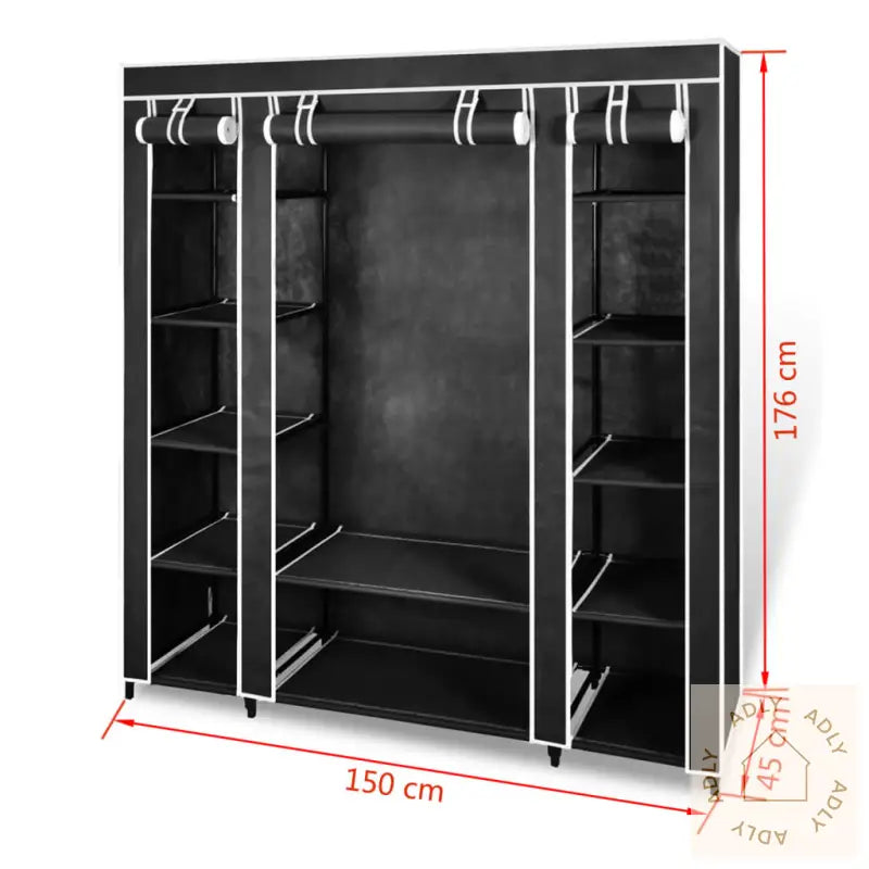 Garderobeskap Med Hyller Og Stenger 45X150X176 Cm Svart Stoff