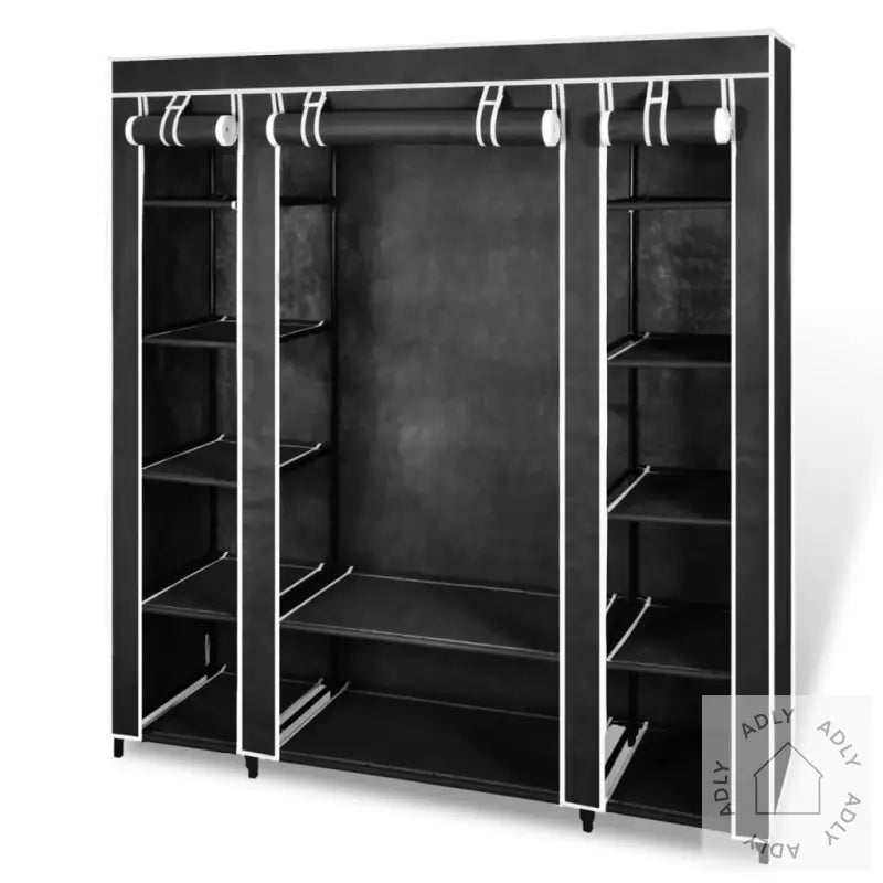 Garderobeskap Med Hyller Og Stenger 45X150X176 Cm Svart Stoff