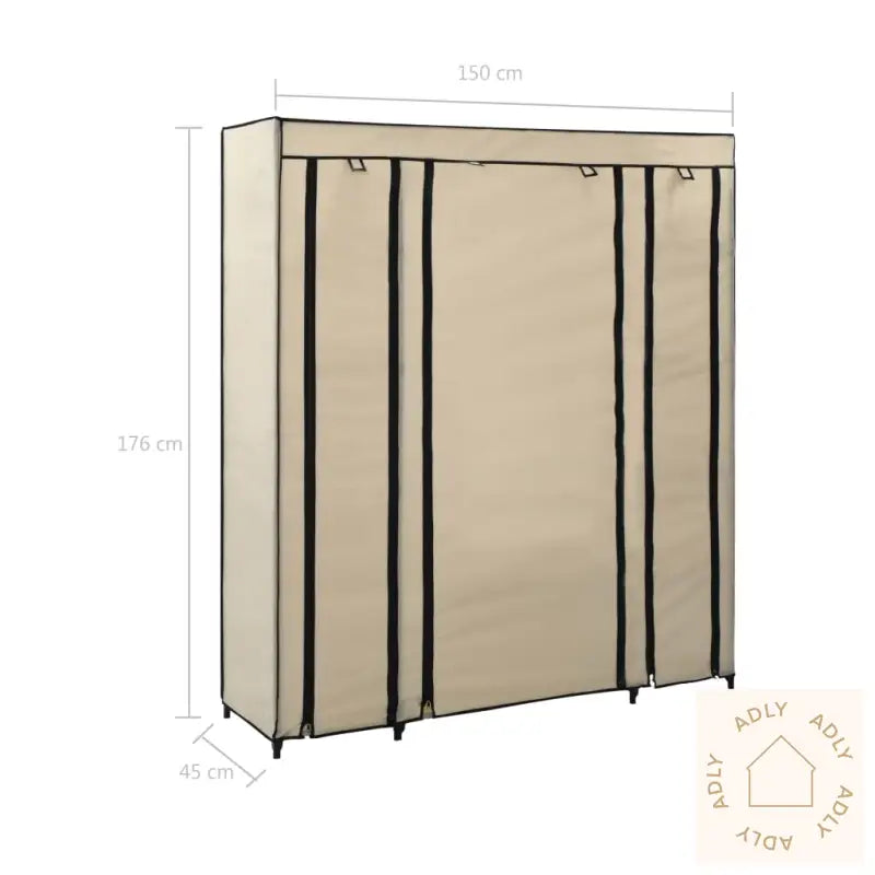 Garderobeskap Med Rom Og Stenger Krem 150X45X176 Cm Stoff