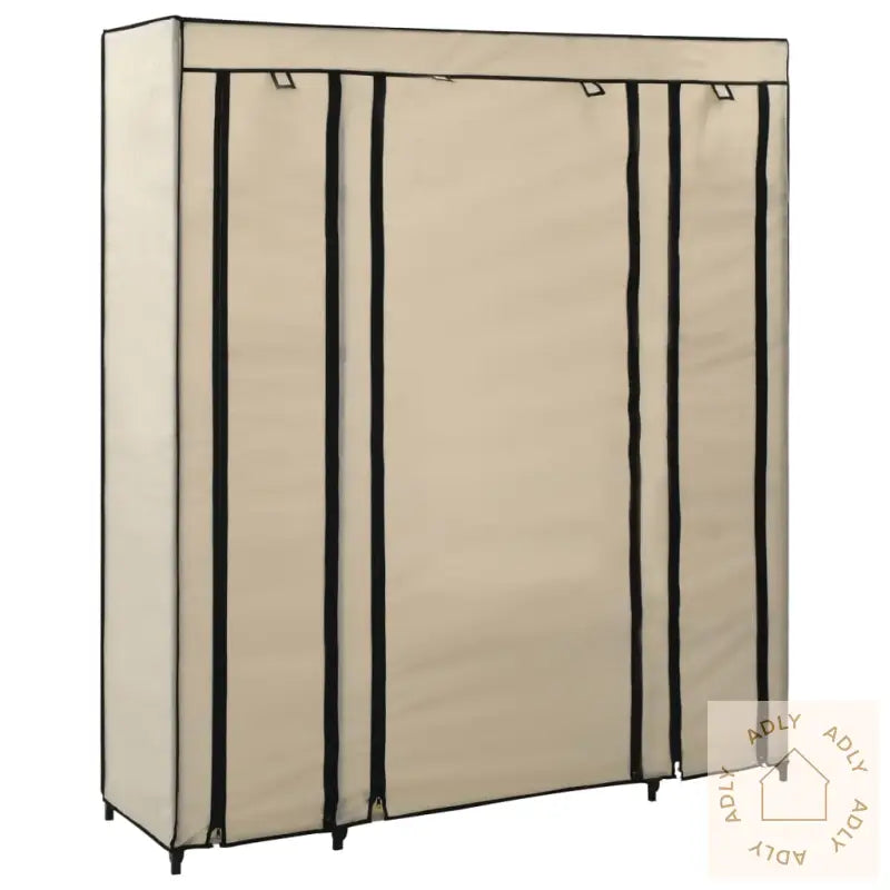 Garderobeskap Med Rom Og Stenger Krem 150X45X176 Cm Stoff