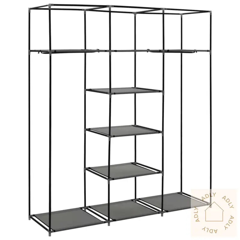 Garderobe Med Skap Og Stenger Grå 150X45X175 Cm Stoff