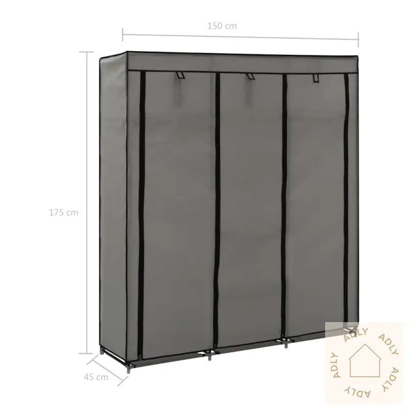 Garderobe Med Skap Og Stenger Grå 150X45X175 Cm Stoff