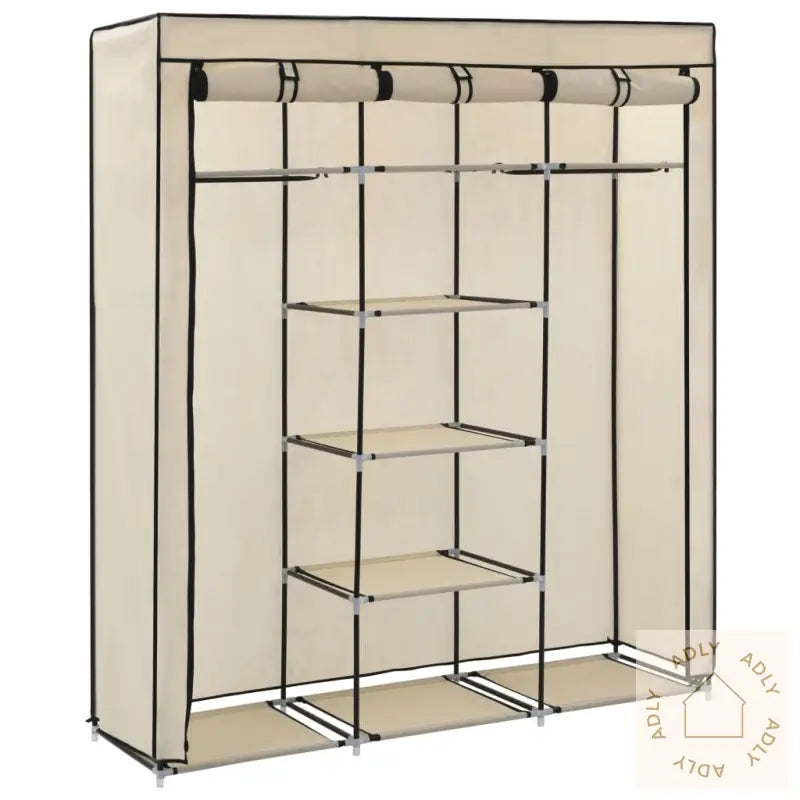 Garderobe Med Skap Og Stenger Kremhvit 150X45X175 Cm Stoff